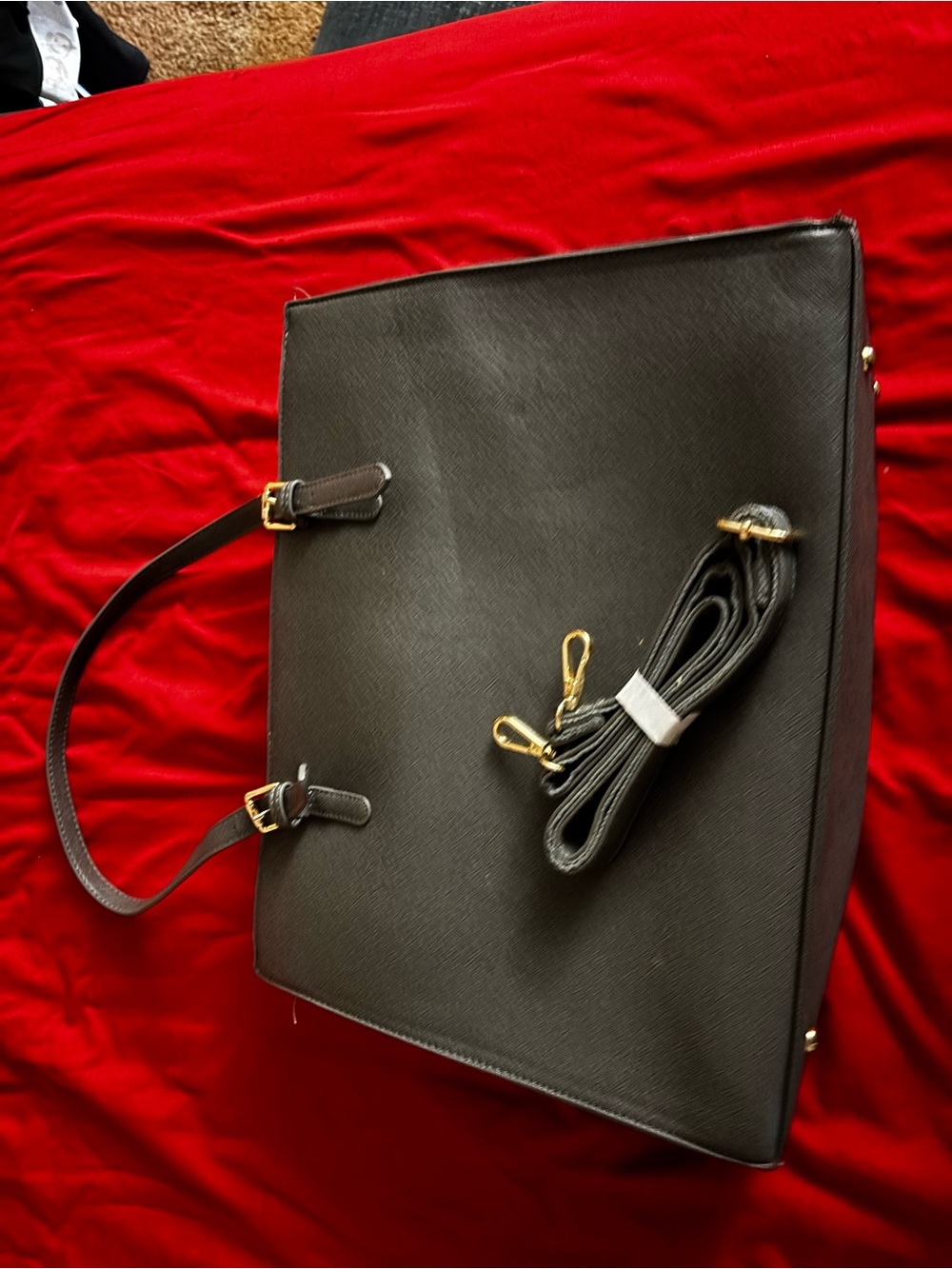 Sleek Gray Structured Tote Bag with Gold Hardware